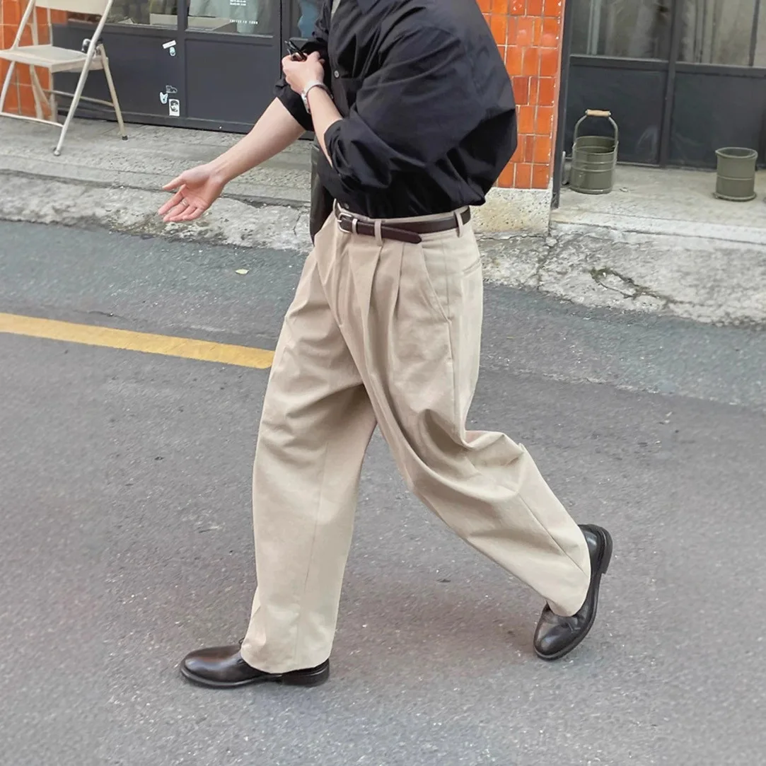 S8ab74ad328854f52babe4533c7bd72c03.webp trousers for men with concealed buttons, loose straight trouser casual and versatile commuting suit trousers, trendy - Image 1
