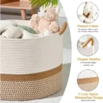 Large Blanket Basket,Woven Baskets for storage Baby Laundry Hamper, Cotton Rope Blanket Basket for Living Room, Laundry - Image 5