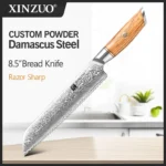 XINZUO 1-8pcs Kitchen Knife Set 73 Layers Custom Damascus Steel 15°±1 Per Side Steel Blade with Olive Wood Handle - Image 15