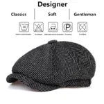 Retro Newsboy Caps Men British Painters Hats Autumn Winter Berets Herringbone Flat Cap Hip Hop Berets - Image 6