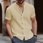 Summer Men's Short-sleeved Shirts Fashion New Casual Cotton Linen Shirt Breathable Stang Collar Button-up Tops T-shirts for Men - Image 19