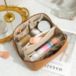 Travel Makeup Bag, Large Capacity Cosmetic Organizer Bags for Women, Waterproof PU Leather Toiletry Bags Wide Open Flat Makeup - Image 6