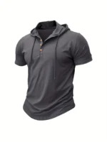 Men T Shirts  Summer Slim Fitness Hooded Short-Sleeved Bodybuilding Quick Dry Tshirt Male Gym Clothes Breathable Sports Tops - Image 9