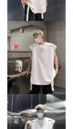 High Street Sleeveless T-shirts for Men in Summer New American Small Neckline Design Niche Pussy and Handsome Vest Vest - Image 13