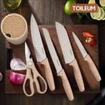 6PCS Kitchen Knife Set with Block Cover, Ultra Sharp High Carbon Stainless Steel Blade, Non Stick & Ergonomic Handle - Image 5