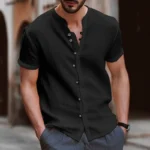 Summer Men's Short-sleeved Shirts Fashion New Casual Cotton Linen Shirt Breathable Stang Collar Button-up Tops T-shirts for Men - Image 7