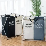 Dirty Clothes Storage Basket Three Grids Organizer Foldable Large Laundry Basket Waterproof Home Laundry Basket - Image 13