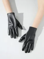 Ladies' Black Leather Gloves Sexy Photo Leather Gloves Ladies' Autumn and Winter Warm Driving Gloves - Image 10