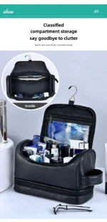 Large Hanging Toiletry Cosmetic Travel Bags for Men Women Leather Travel Bags with Hanging Hook Toiletries Bathroom Shaving Bags - Image 11