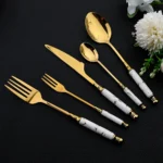 16Pcs Tableware Set Cutlery Set Mirror Ceramic Handle Gold Flatware Fork Spoon Knife Set Stainless Steel Dinnerware Dinner Set - Image 4