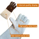 Fire Resistant Gloves Durable,Cowhide Leather Gloves,Long Welding Gloves,Non-Slip,Men's Cowhide Work Gloves - Image 4