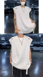 High Street Sleeveless T-shirts for Men in Summer New American Small Neckline Design Niche Pussy and Handsome Vest Vest - Image 15