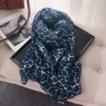 Women Classic Retro Leopard Printed Cotton Scarves Blue Small Polka Dot Design Shawl Ladies Oversized Soft Wrap Bandana Hijab - Image 4