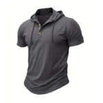 Men T Shirts  Summer Slim Fitness Hooded Short-Sleeved Bodybuilding Quick Dry Tshirt Male Gym Clothes Breathable Sports Tops - Image 3
