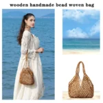 Handmade Woven Beaded Handbag For Women Exquisite Hollow-out Wooden Beaded Shoulder Bag Female Beach Bag - Image 5
