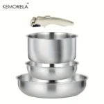 4PCS Stainless Steel Cookware Set Detachable Handle Pots and Pans Space Saving Induction Induction Cooker and Oven Kitchen Set - Image 7