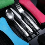 Portable Dinnerware Set - Ultra-Portable, Vibrant Printed, Stainless Steel Cutlery Set with Knifes, Fork, Spoon Carrying Bag - Image 4
