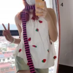 Women antumn Stripe Pattern Scarf Thin Neckerchief Y2k Style Thin long Cotton Scarves Punk Decorative Scarf Clothing accessories - Image 31