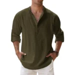 New Cotton Linen Shirts for Men Casual Shirts Lightweight Long Sleeve Henley Beach Shirts Hawaiian T Shirts for Men - Image 8