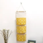 1PC Three Pockets Hanging Wall Storage Bag Household Bedroom Living Room Kitchen Cotton Linen Storage Bag - Image 8