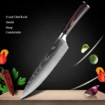 4 PCS Kitchen Knives Set Chef Knife Sets 4Cr13 Stainless Steel Damascus Pattern Pakkawood Handle Paring Utility Santoku knifes - Image 10