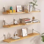 Wooden Material Wall Shelf Wall Mounted Hanging Organizers Storage Shelf No-Punch Design Bookshelf Living Room - Image 21