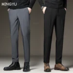 New Men‘s Suit Pants Slim Business Office Elastic Waist Black Grey Classic Pant Korean Trousers Male Plus Size 27-38 40 42