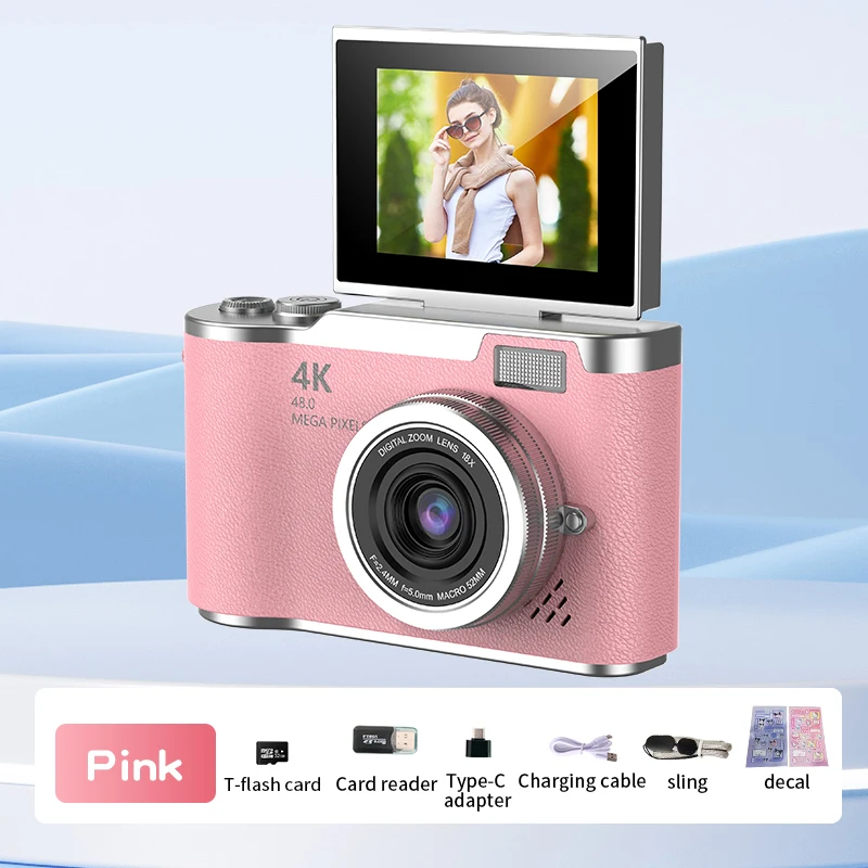 S9e222644b2ee454a8a40c5c5de953785P.webp Digital Camera,2.4-inch HD rotating screen,4K video recording,800mAh battery capacity,48 megapixels,Beauty function,Autofocus - Image 1