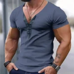 Summer Men Slim T-Shirts Short Sleeve V Neck T Shirt Man Casual Gym Tops Running Tees Football Basketball Shirts Male Clothes - Image 3