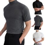 Men T-shirts Summer Fitness Short Sleeve Tees High Collar Basic T-shirt Base T Shirt for Men's Tops camisa masculina 짝퉁명품 남성의류 - Image 19
