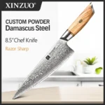 XINZUO 1-8pcs Kitchen Knife Set 73 Layers Custom Damascus Steel 15°±1 Per Side Steel Blade with Olive Wood Handle - Image 14