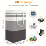75L Large Laundry bags Baskets with Handles Durable Dirty Clothes Hamper Storage Basket for Home Dorm Hotels Laundry 40*30*60cm - Image 5