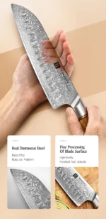 XINZUO 1-8pcs Kitchen Knife Set 73 Layers Custom Damascus Steel 15°±1 Per Side Steel Blade with Olive Wood Handle - Image 24