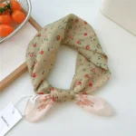 55cm Flower Floral Print Square Scarf Neckerchief Fashion Scarves Kerchief Bandanas Headscarf Hair Ribbon Accessories for Women - Image 21