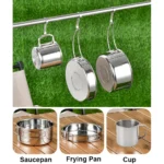 Stainless Steel 8Pcs Cookware Set for Camping Camping Pot and Pan Set with Cups Outdoor 2-3 Person Tableware for Hiking Picnic - Image 4