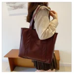 Simple Large Capacity Tote Bags for Women Retro Pu Leather Ladies Shoulder Bag Commuter Portable Girls Student Underarm Handbag - Image 18