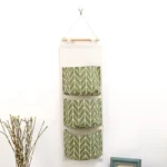 1PC Three Pockets Hanging Wall Storage Bag Household Bedroom Living Room Kitchen Cotton Linen Storage Bag - Image 7