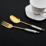 16Pcs Tableware Set Cutlery Set Mirror Ceramic Handle Gold Flatware Fork Spoon Knife Set Stainless Steel Dinnerware Dinner Set - Image 14