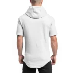 New Gym Fitness Bodybuilding Sport Hoodie Mens Slim Fit Solid Color Hooded T-Shirt Cotton Breathable Short Sleeve Muscle Shirt - Image 13