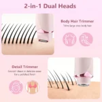 Electric Shaver for Women Waterproof Wet & Dry Hair Razors 2 in 1 Double Head Portable Bikini Hair Trimmer Detachable Head Shave - Image 23