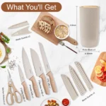 6PCS Kitchen Knife Set with Block Cover, Ultra Sharp High Carbon Stainless Steel Blade, Non Stick & Ergonomic Handle - Image 11