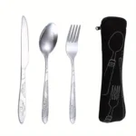 Portable Dinnerware Set - Ultra-Portable, Vibrant Printed, Stainless Steel Cutlery Set with Knifes, Fork, Spoon Carrying Bag