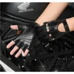Men Half Finger Genuine Leather Gloves Sheepskin Leather Gloves Outdoor Cycling Driving Motorcycle Gloves Fingerless Gym Mittens - Image 2