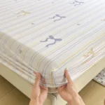 Striped Bow Bed Sheets Set Fitted Sheet Non Slip Bedspread With Elastic Band Mattress Cover (With Pillowcases) Double Bed Sheet - Image 6