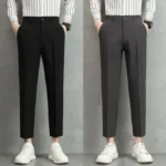 Men's Beige Slim-Fit Cropped Pants Pleated Detail Formal Casual Trousers - Image 4