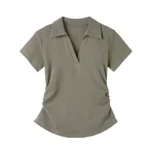 Polo Lapel Front Shoulder Short-sleeved T-shirt for Women 2025 Summer Design Pure Slim Fit Slim and Pleated Waist - Image 9