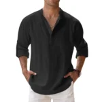 New Cotton Linen Shirts for Men Casual Shirts Lightweight Long Sleeve Henley Beach Shirts Hawaiian T Shirts for Men Streetwear - Image 2