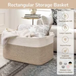 Laundry Basket, Woven Storage Baskets for Organizing, Cube Cotton Rope Baskets for Shelves, Magazine & Newspaper Baskets - Image 2