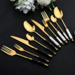 16Pcs Tableware Set Cutlery Set Mirror Ceramic Handle Gold Flatware Fork Spoon Knife Set Stainless Steel Dinnerware Dinner Set - Image 11