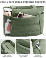Tote Bag for Women, Lightweight Puffy Tote Bag with Compartments Shoulder Bag Handbag for Travel, Work, Gym - Image 20